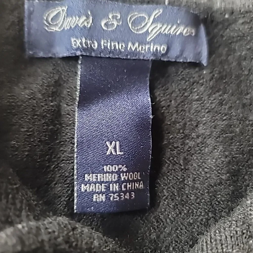 Women XL Extra Fine Merino Wool Travel pullover Polo Black Sweater Davis Squire